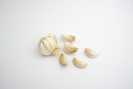 Single Garlic. isolated on white background.の写真素材