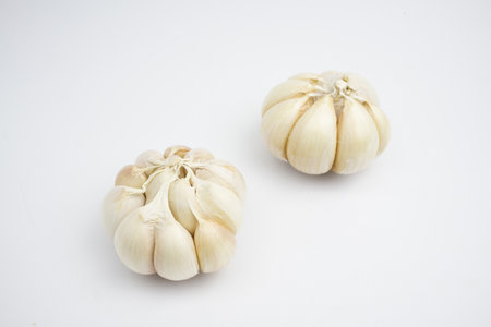 Fresh garlic. in Group. isolated on white background.の写真素材