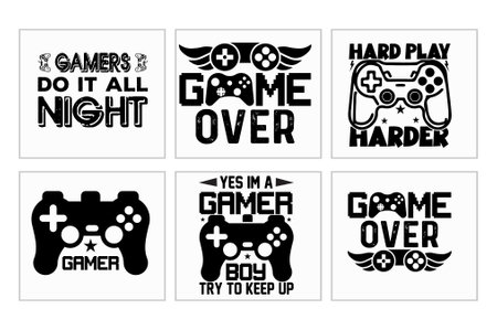 Set of video game typography design. Black and white graphics. Vector illustration.のイラスト素材