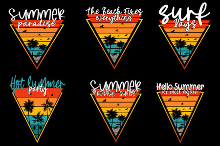 Summer time beach typography set. Vector illustration for t-shirt print designのイラスト素材