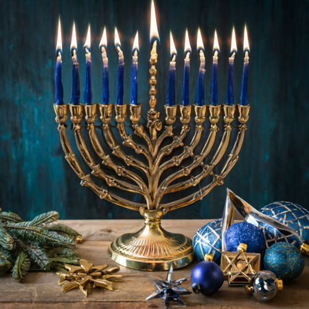 Jewish holiday Hanukkah with menorah (traditional candelabra)の素材