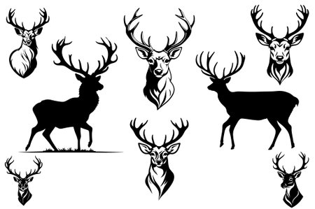 Deer head silhouettes set. Vector illustration ready for vinyl cutting.のイラスト素材