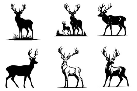 Set of deer silhouettes. Vector illustration isolated on white background.のイラスト素材