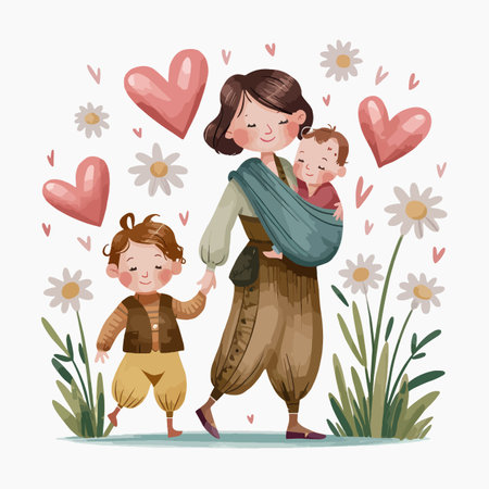 Mother and children in love. Vector illustration of a happy family.のイラスト素材