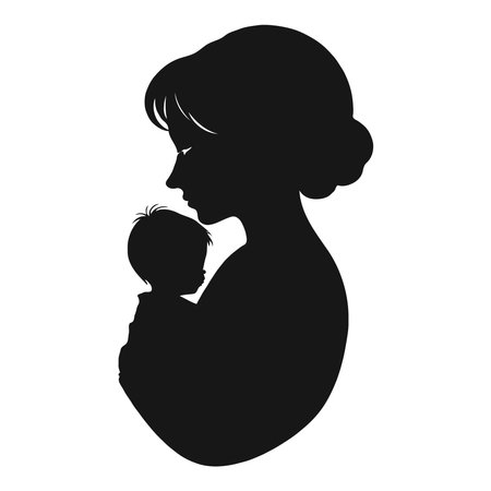 Silhouette of a mother with her baby. Vector illustration.のイラスト素材