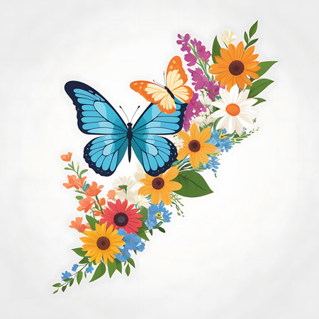 Butterfly with flowers and butterfly. Vector illustration. Floral background.の素材