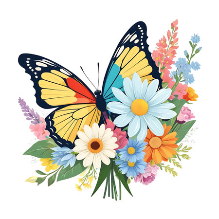 Butterfly with flowers. Floral design. Vector illustration.の素材