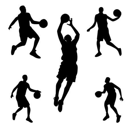 silhouettes of basketball players on a white background, vector illustrationのイラスト素材