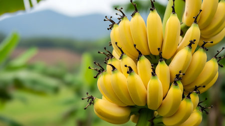 Bunch of bananas on a tree in the garden. Selective focus.の素材