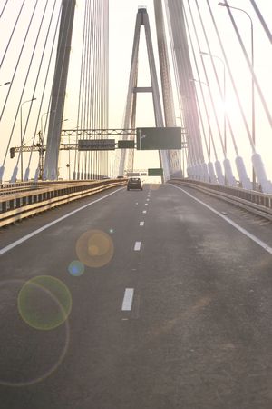 Moving on the bridgeの写真素材