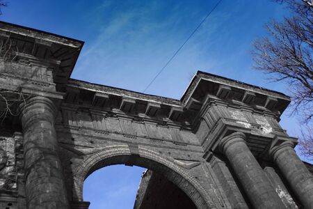 Twilight old gate with the dark skyの写真素材