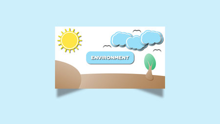 Eco friendly banner design with sun, cloud and tree. Vector illustration.のイラスト素材