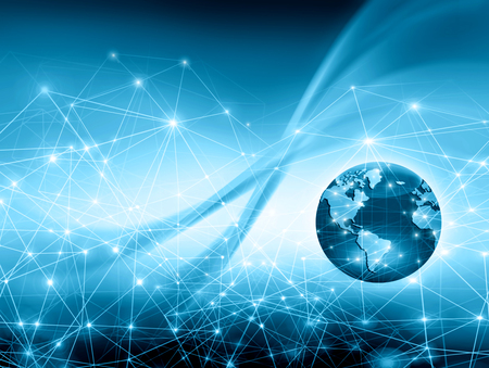 Best Internet Concept. Globe, glowing lines on technological background. Electronics, Wi-Fi, rays, symbols Internet, television, mobile and satellite communications. Technology illustrationの写真素材