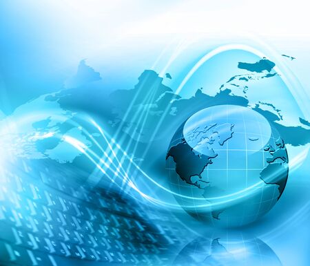 Best Internet Concept. Globe, glowing lines on technological background. Electronics, Wi-Fi, rays, symbols Internet, television, mobile and satellite communications. Technology illustrationの写真素材
