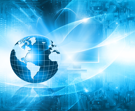 Best Internet Concept. Globe, glowing lines on technological background. Electronics, Wi-Fi, rays, symbols Internet, television, mobile and satellite communications. Technology illustrationの写真素材
