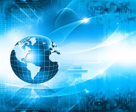 Best Internet Concept. Globe, glowing lines on technological background. Electronics, Wi-Fi, rays, symbols Internet, television, mobile and satellite communications. Technology illustrationの写真素材