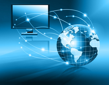 Best Internet Concept. Globe, glowing lines on technological background. Electronics, Wi-Fi, rays, symbols Internet, television, mobile and satellite communications. Technology illustrationの写真素材