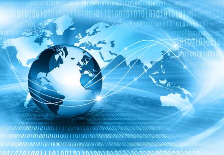 Best Internet Concept. Globe, glowing lines on technological background. Electronics, Wi-Fi, rays, symbols Internet, television, mobile and satellite communications. Technology illustrationの写真素材
