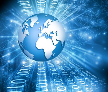 Best Internet Concept. Globe, glowing lines on technological background. Electronics, Wi-Fi, rays, symbols Internet, television, mobile and satellite communications. Technology illustrationの写真素材