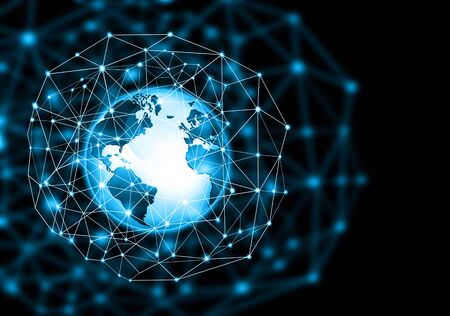 Best Internet Concept of global business. Globe, glowing lines on technological background. Wi-Fi,...