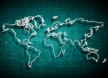 World map on a technological background, glowing lines symbols of the Internet, radio, television,...