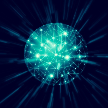 Abstract background. Abstract glowing ball, communication lines, abstract internet symbol, communication, technology.の写真素材