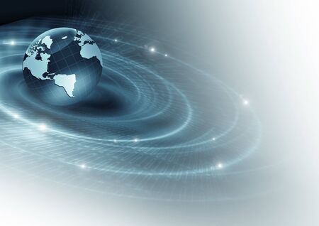 Best Internet Concept. Globe, glowing lines on technological background. Electronics, rays, symbols Internet, television, mobile and satellite communications. Technology 3D illustrationの写真素材
