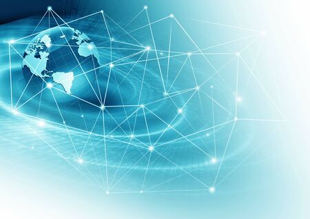 Best Internet Concept of global business. Globe, glowing lines on technological background. Rays, symbols Internet, 3D illustrationの写真素材