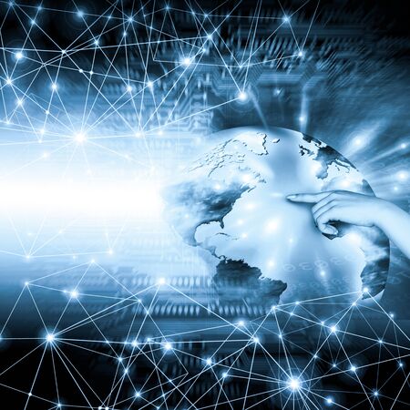 Best Internet Concept of global business. Globe, glowing lines on technological background. WiFi, rays, symbols Internet, 3D illustrationの写真素材