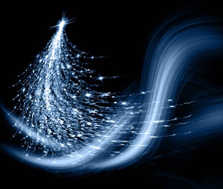 Christmas blue abstract Tree, stars and snowflakeの写真素材