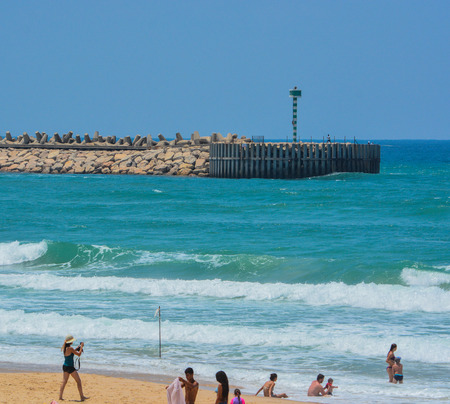 The Mediterranean beach of Ashkelon in Ashkelon, Israel.のeditorial素材