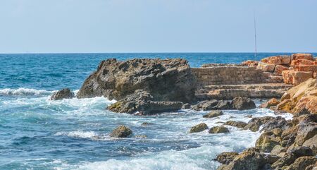 Roman ruins on the Mediterranean Sea at Caesarea National Park in Israel.