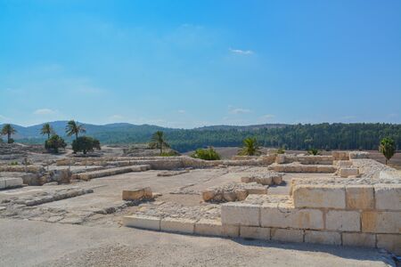 Archaeological remains in Tel Megiddo National Park. At Jezebel Valley, Northern Israel