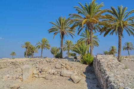 Archaeological remains in Tel Megiddo National Park. At Jezebel Valley, Northern Israel