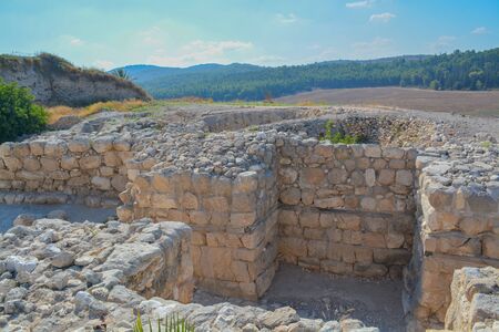Archaeological remains in Tel Megiddo National Park. At Jezebel Valley, Northern Israel