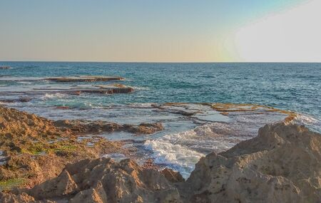 The Mediterranean coast at Rosh Hanikra, in western Galilee region at the northern district of Israel.の写真素材