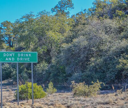 Don't Drink and Drive Sign on the roadside of Globe, Gila County, Tonto National Forest, Arizona USAの写真素材