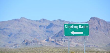 Shooting Range Sign along U.S. Route 66 in Mohave County, Arizona USAの写真素材