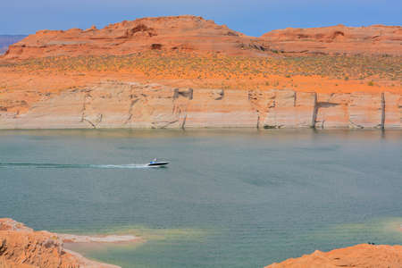Colorado River runs through the Glen Canyon National Recreation Area in Page, Coconino County, Arizonaの写真素材