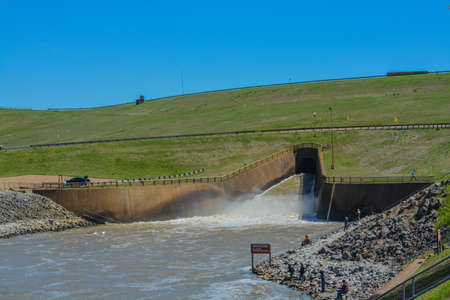 The Dammed Tallahatchie River feeds the spillway to feed the Sardis Reservoir in Sardis, Panola...