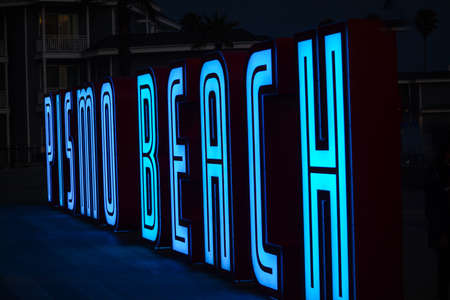 Seven Foot tall letters on the Pismo Beach Pier Plaza. Pismo beach is on the Pacific Ocean in San Luis Obispo County, Californiaの写真素材