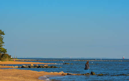 Sandy Point State Park on Chesapeake bay in Annapolis, Anne Arundel County, Marylandの写真素材