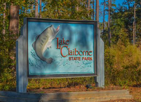 The Sign for Lake Claiborne State Park in Homer, Claiborne Parish, Louisianaのeditorial素材