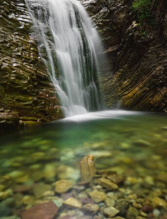 Mountain river in the forest. Cascades and waterfall in the mountains.の写真素材