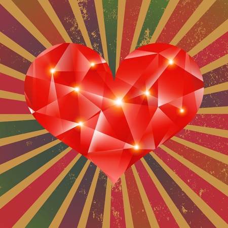 Vector futuristic geometric heart on grunge background のイラスト素材