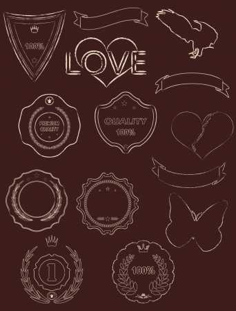 Set of old vector dark vintage  labels of grunge style のイラスト素材
