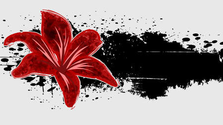 Abstract vector grunge background with red flower.のイラスト素材