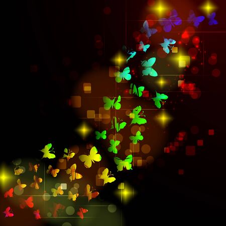 Abstract design with glowing nocturnal butterflies on a dark background.のイラスト素材