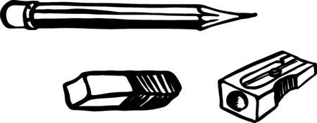 set drawing pecil and eraser and sharpener. sketch hand drawn.のイラスト素材