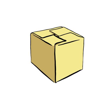 Drawing of delivery box. Vector colour illustration. isolatedのイラスト素材